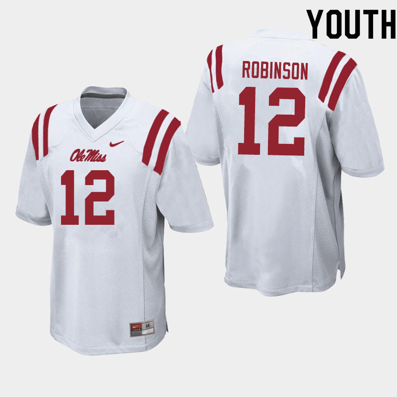 Austrian Robinson Ole Miss Rebels NCAA Youth White #12 Stitched Limited College Football Jersey BSV2258IV